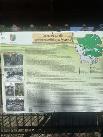History board of the Pysznica parish cemetery